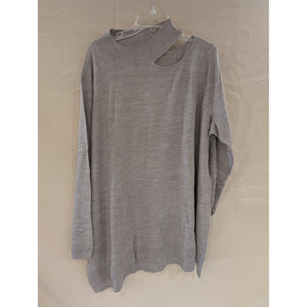 Colleen Lopez Womens 3XL Gray Long Sleeve Cutout Neck Knit Sweater - Picture 1 of 4